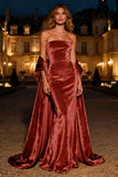 Silver Strapless Mermaid Velvet Maxi Formal Dress With Cape