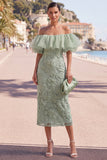 Yellow Bodycon Off the Shoulder Floral Ruffled Wedding Guest Dress