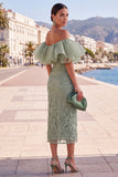 Yellow Bodycon Off the Shoulder Floral Ruffled Wedding Guest Dress