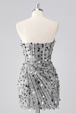 Strapless Corset Bodycon Sparkly Blue Mini Homecoming Dress