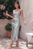 Sparkly Gold A Line Midi Wedding Guest Dress