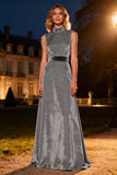 Pink High Neck Velvet Long Formal Dress