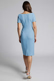 Ruffled Champagne Sheath Midi Dress with Slit
