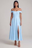 Off the Shoulder Corset A Line Satin Yellow Maxi Dress