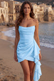Strapless Ruched Mini White Dress with Ruffles
