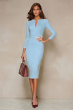 Black Bodycon 3/4 Sleeve Midi Work Dress