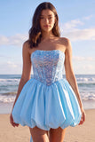 Strapless Corset Beaded A Line Mini White Dress with Rhinestones