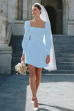 Bodycon Ivory Long Sleeve Square Neck Bridal Shower Dress