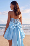 Strapless Corset Beaded A Line Mini White Dress with Rhinestones