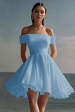 Off The Shoulder A Line Chiffon White Graduation Dress
