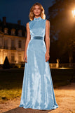 Pink High Neck Velvet Long Formal Dress