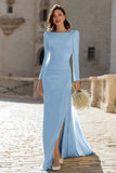 Ivory Ruched Long Sleeve Sheath Engagement Dress With Slit
