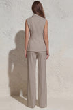 Notched Lapel White Sleeveless Women Suits with Sash