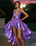 Metallic Gold High Low A Line Homecoming Dress