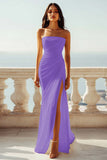Strapless Ivory Sheath Engagement Dress with Slit