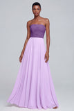 Strapless A Line Pink Ruched Maxi Formal Dress