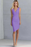 Ivory Bodycon V-Neck Asymmetrical Graduation Dress