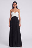 Strapless Pink and Orange ColorBlock Pleated A Line Formal Dress