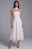 Strapless Blue Appliqued A Line Wedding Guest Dress