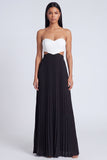 Strapless ColorBlock Pleated Pink and Orange A Line Formal Dress
