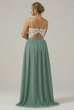 Chiffon Plus Size Eucalyptus A Line Cut Out Bridesmaid Dress