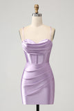 Lilac Bodycon Spaghetti Straps Corset Satin Mini Dress
