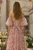 Off the Shoulder Plus Size A Line Ivory Red Floral Prom Dress