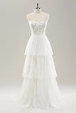 Beauty White Sweetheart Corset Tiered Lace Long Wedding Dress