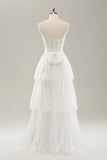 Beauty White Sweetheart Corset Tiered Lace Long Wedding Dress