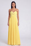 Strapless Pink and Orange ColorBlock Pleated A Line Formal Dress