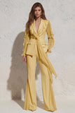 Ruffled Notched Lapel 2 Piece White Women Suits with Pockets