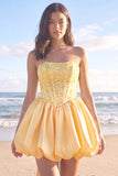 Strapless Corset Beaded A Line Mini White Dress with Rhinestones