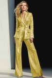 Silver Sequined Peak Lapel Women Prom Suits With Sash