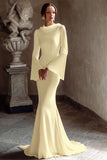 Mermaid Ivory Cowl Neck Bridal Shower Dress With Flare Sleeves
