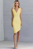 Ivory Bodycon V-Neck Asymmetrical Graduation Dress