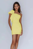 White One Shoulder Bow Bodycon Graduation Dress