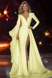 White Appliqued V-Neck Mermaid Pageant Dress With High Slit