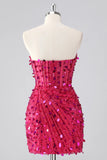 Strapless Corset Bodycon Sparkly Blue Mini Homecoming Dress