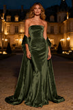 Silver Strapless Mermaid Velvet Maxi Formal Dress With Cape