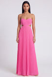 Strapless ColorBlock Pleated Pink and Orange A Line Formal Dress