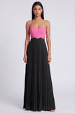 Strapless ColorBlock Pleated Pink and Orange A Line Formal Dress