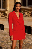 White Double Breasted Peak Lapel Work Dress